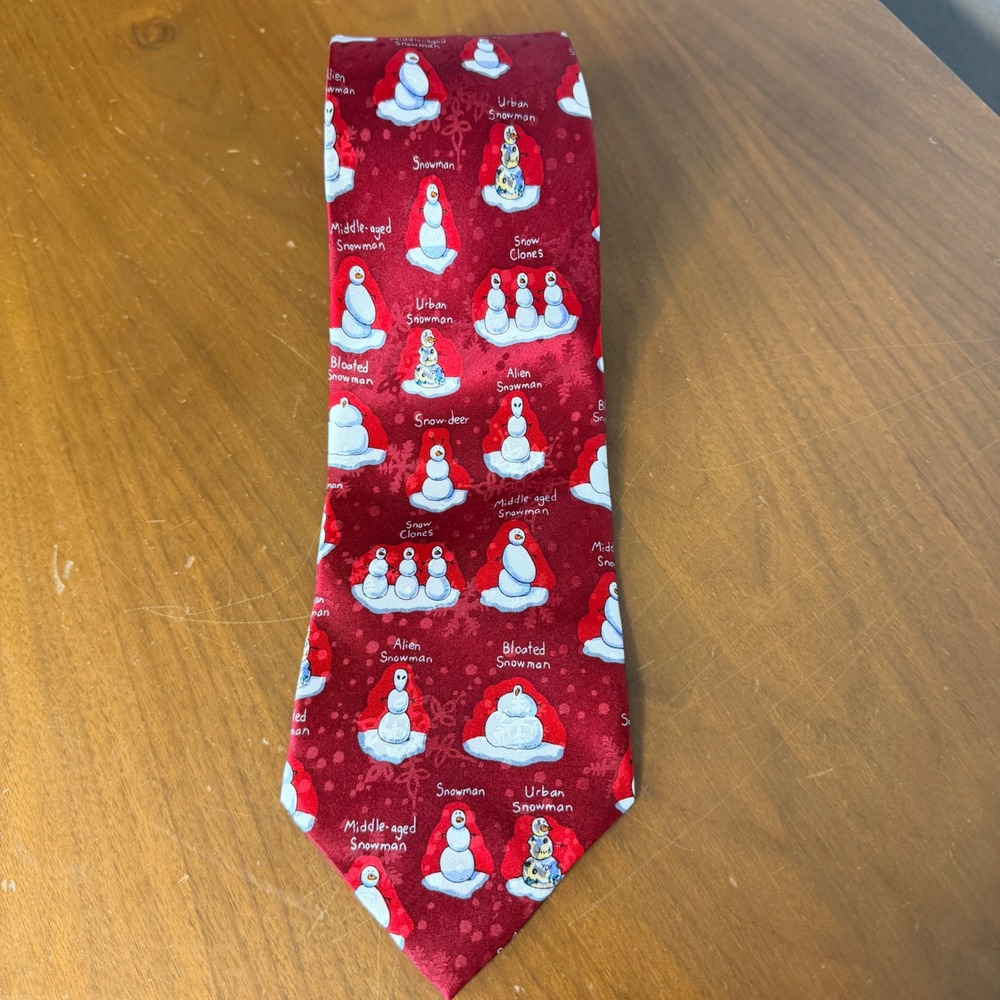 American Greetings Tie Mens Red Snowman Holiday Silk Necktie Novelty Christmas